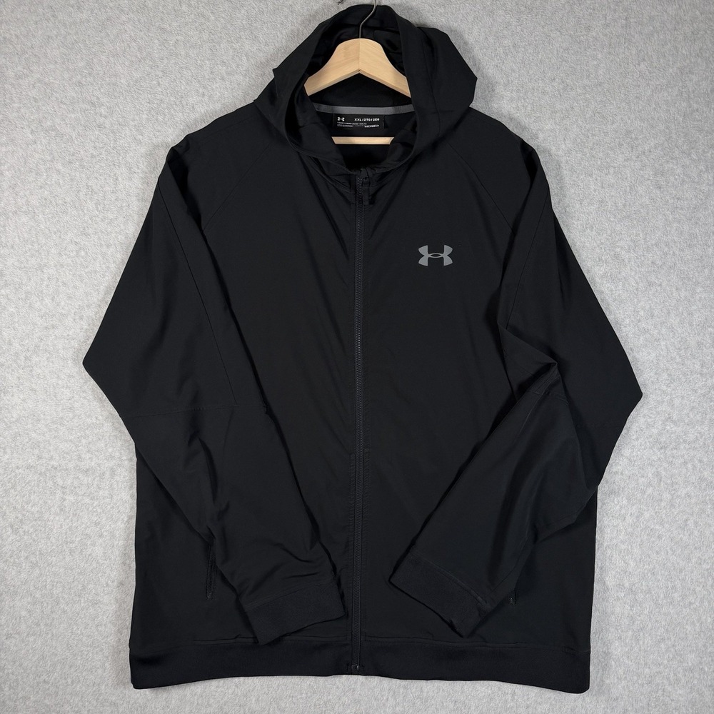 Under Armour Zip Up Hoodie Cold Gear Hooded Jacket Mens XXL Black Sweatshirt